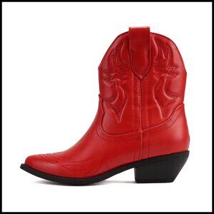 Women's Cowboy Western Stitched Ankle Boots Pointed Toe Booties Size S